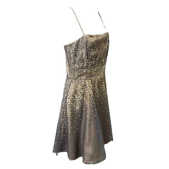 Masquerade Mini Dress‎ 7/8 Taupe Gold Glitter Sleeveless Shimmering Embellished - Picture 5 of 15